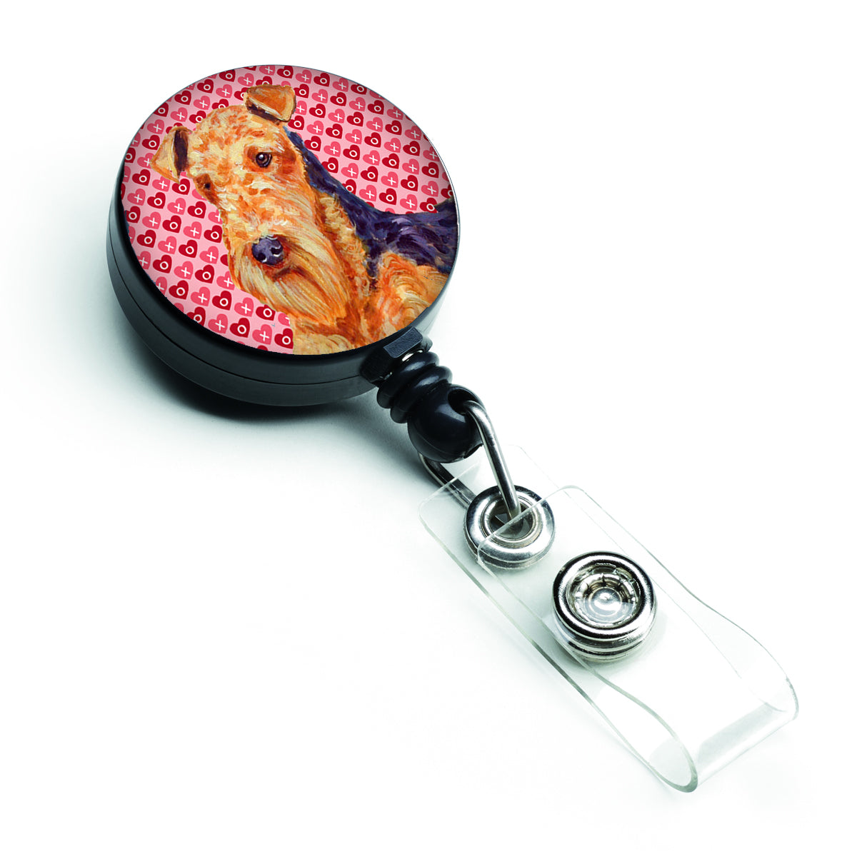 Airedale Love and Hearts Retractable Badge Reel or ID Holder with Clip.