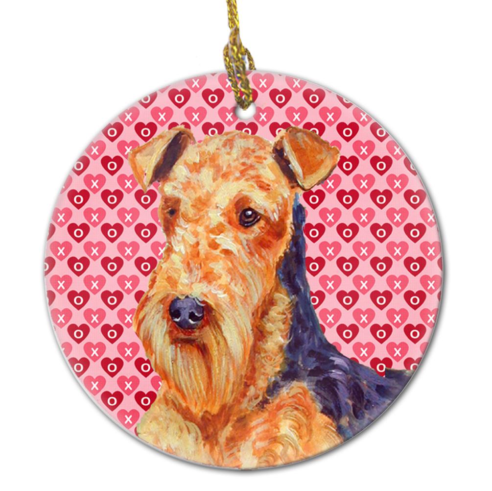 Airedale Valentine&#39;s Love and Hearts Ceramic Ornament by Caroline&#39;s Treasures