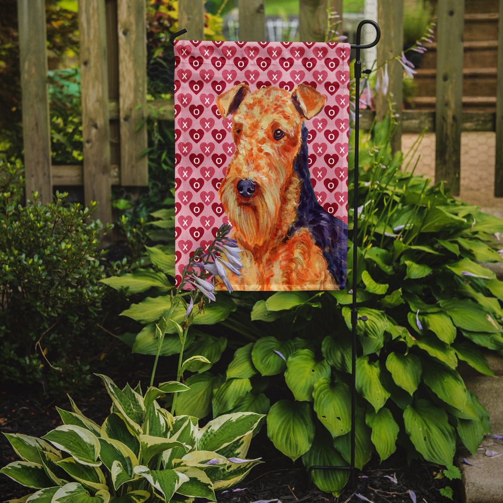 Airedale Hearts Love and Valentine&#39;s Day Portrait Flag Garden Size
