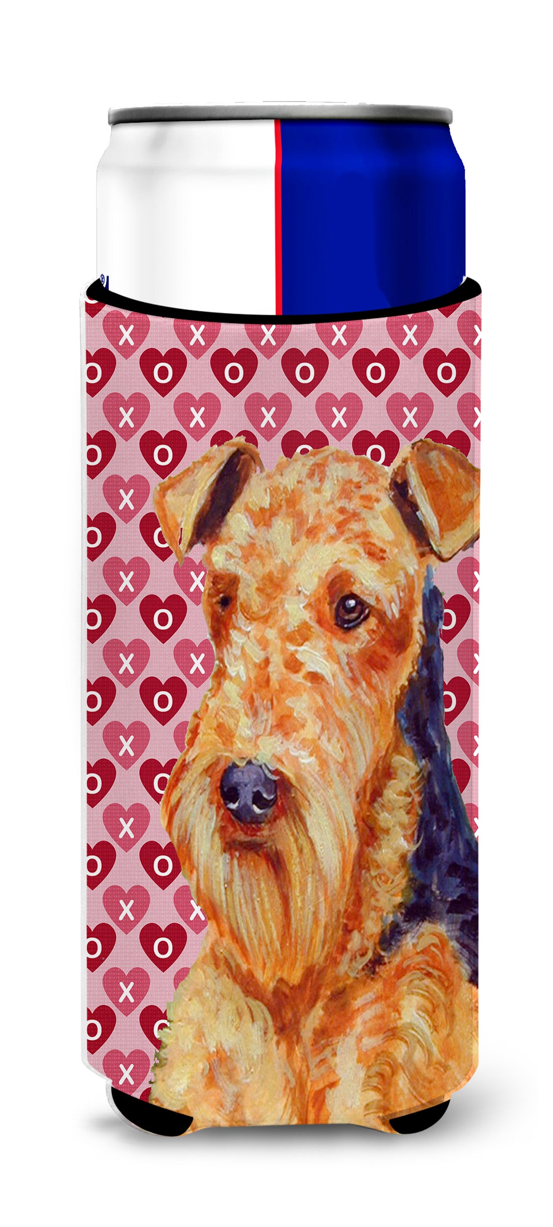 Airedale Hearts Love and Valentine&#39;s Day Portrait Ultra Beverage Insulators for slim cans LH9156MUK.
