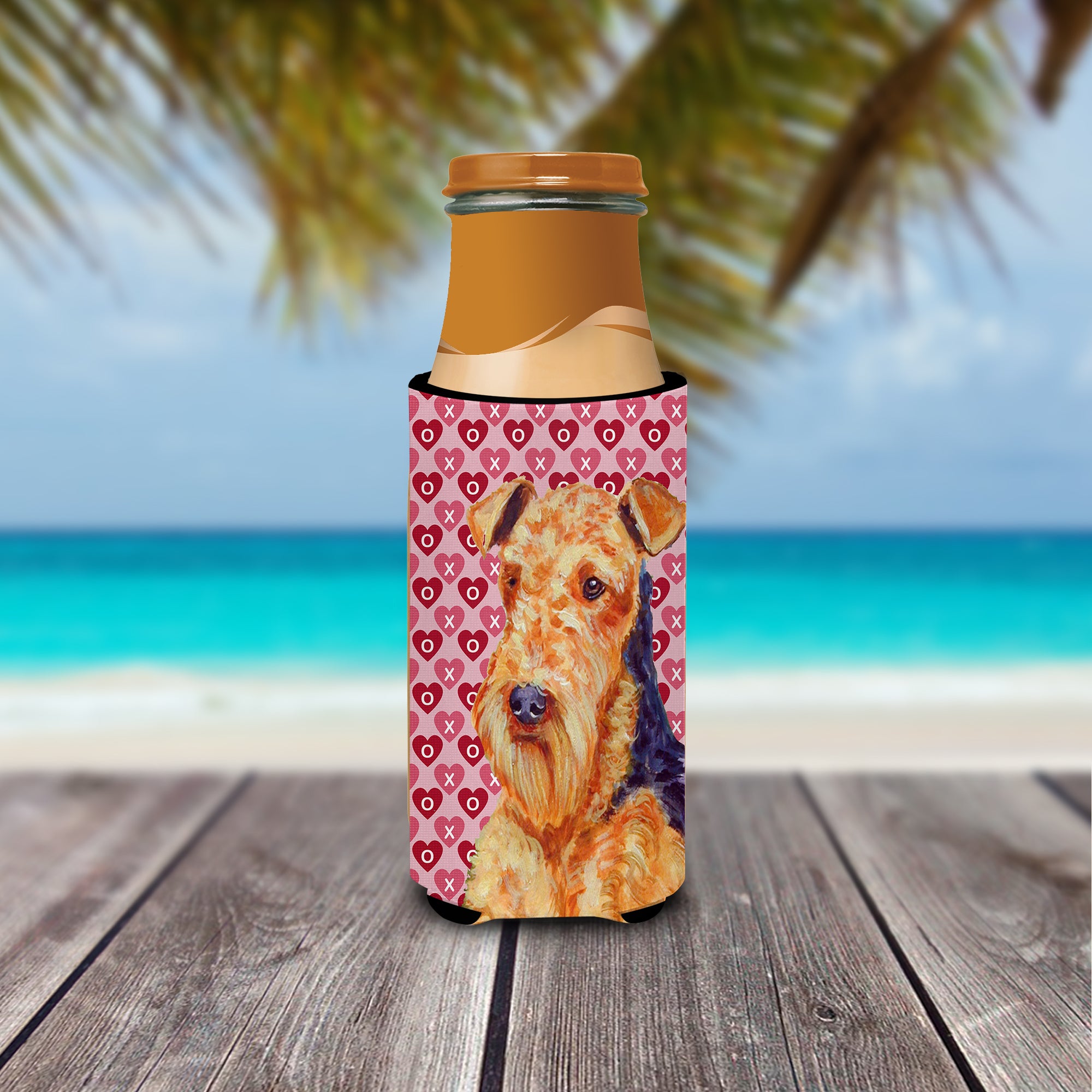 Airedale Hearts Love and Valentine's Day Portrait Ultra Beverage Insulators for slim cans LH9156MUK.