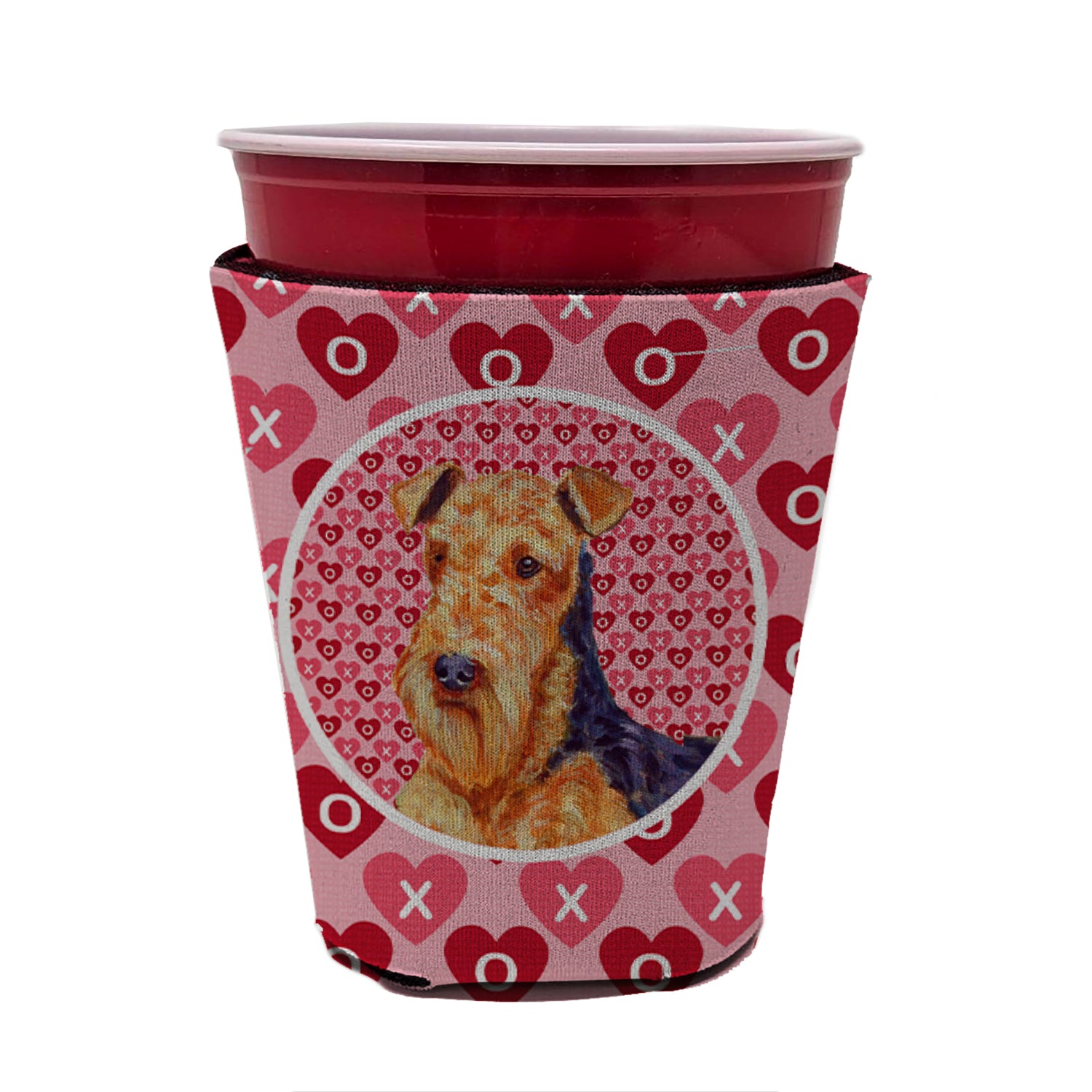 Airedale Valentine's Love and Hearts Red Cup Beverage Insulator Hugger  the-store.com.