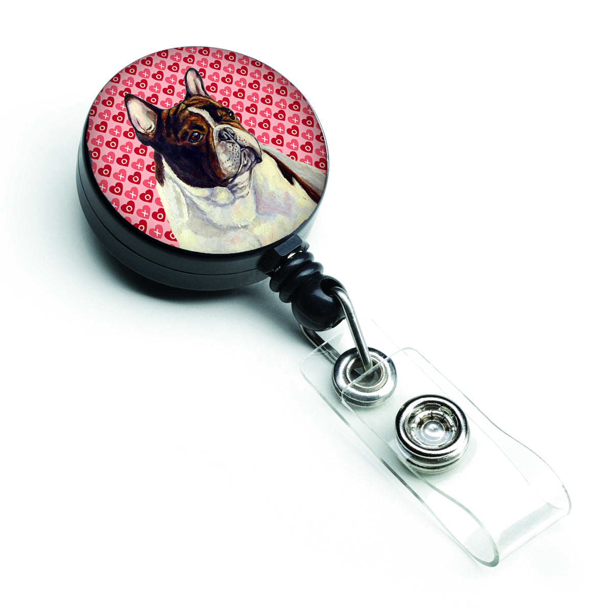 French Bulldog Love and Hearts Retractable Badge Reel or ID Holder with Clip