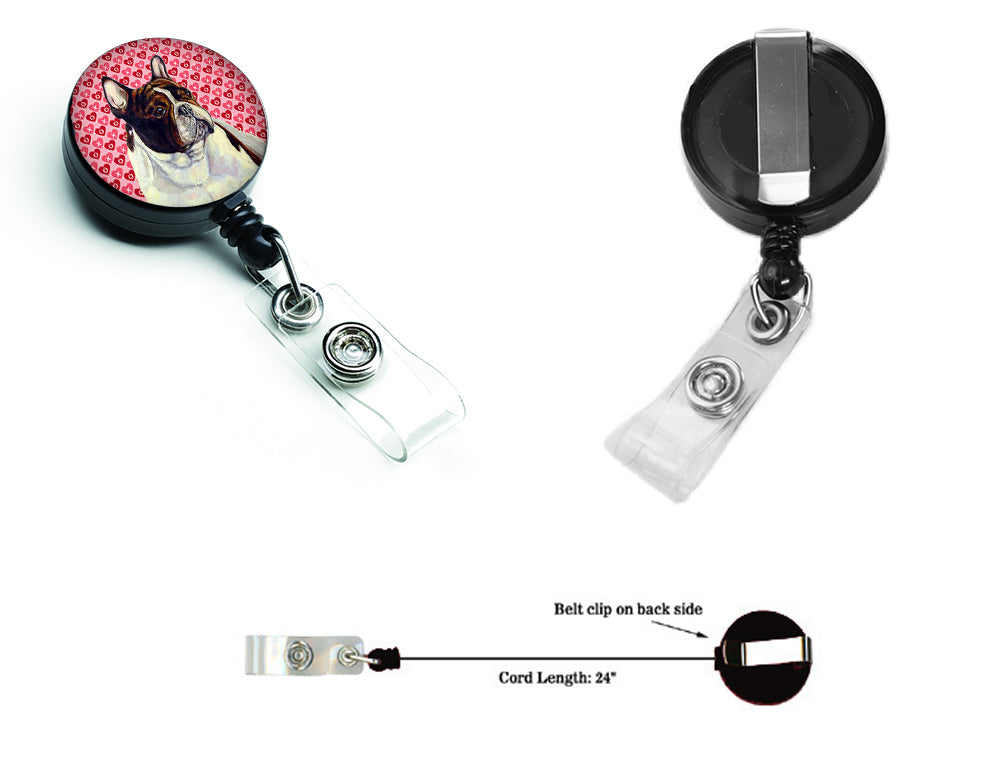 French Bulldog Love and Hearts Retractable Badge Reel or ID Holder with Clip.