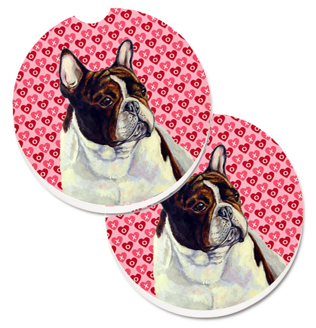 French Bulldog Hearts Love and Valentine&#39;s Day Portrait Set of 2 Cup Holder Car Coasters LH9157CARC by Caroline&#39;s Treasures