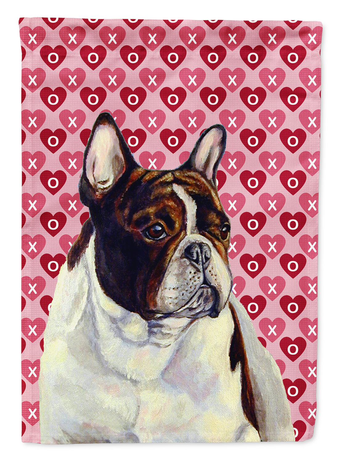 French Bulldog Hearts Love and Valentine&#39;s Day Portrait Flag Garden Size.