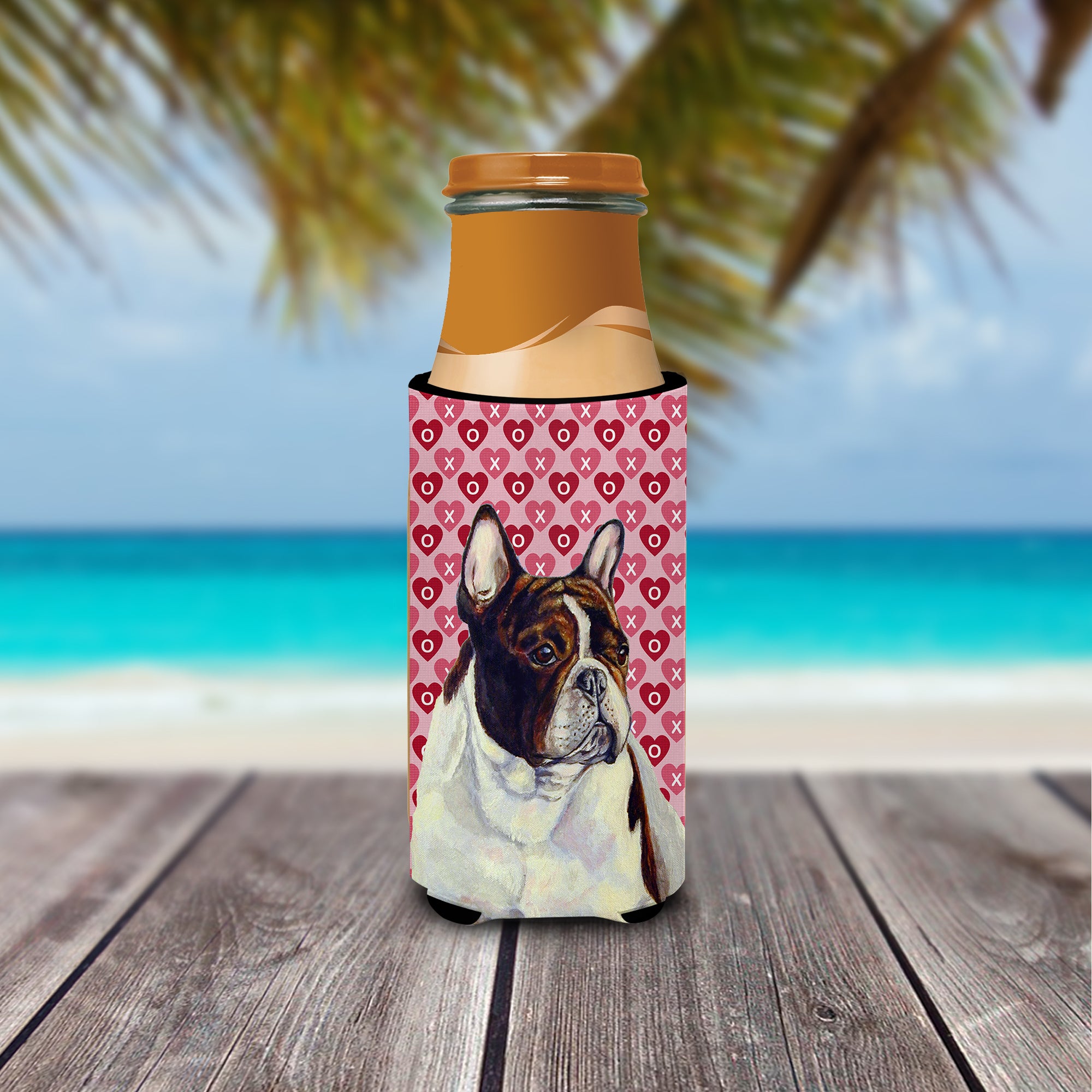 French Bulldog Hearts Love and Valentine's Day Portrait Ultra Beverage Insulators for slim cans LH9157MUK.