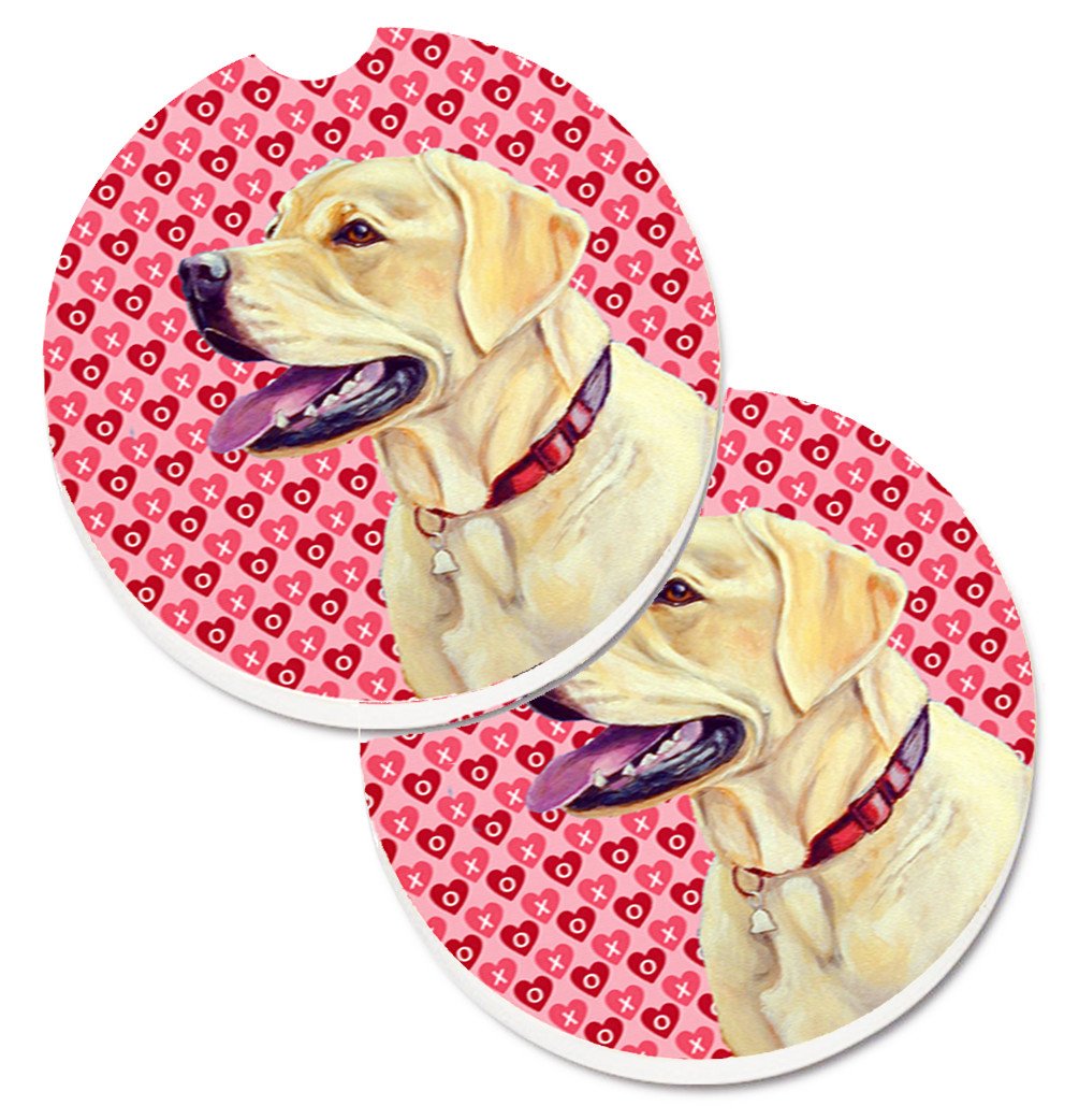 Labrador Hearts Love and Valentine&#39;s Day Portrait Set of 2 Cup Holder Car Coasters LH9158CARC by Caroline&#39;s Treasures