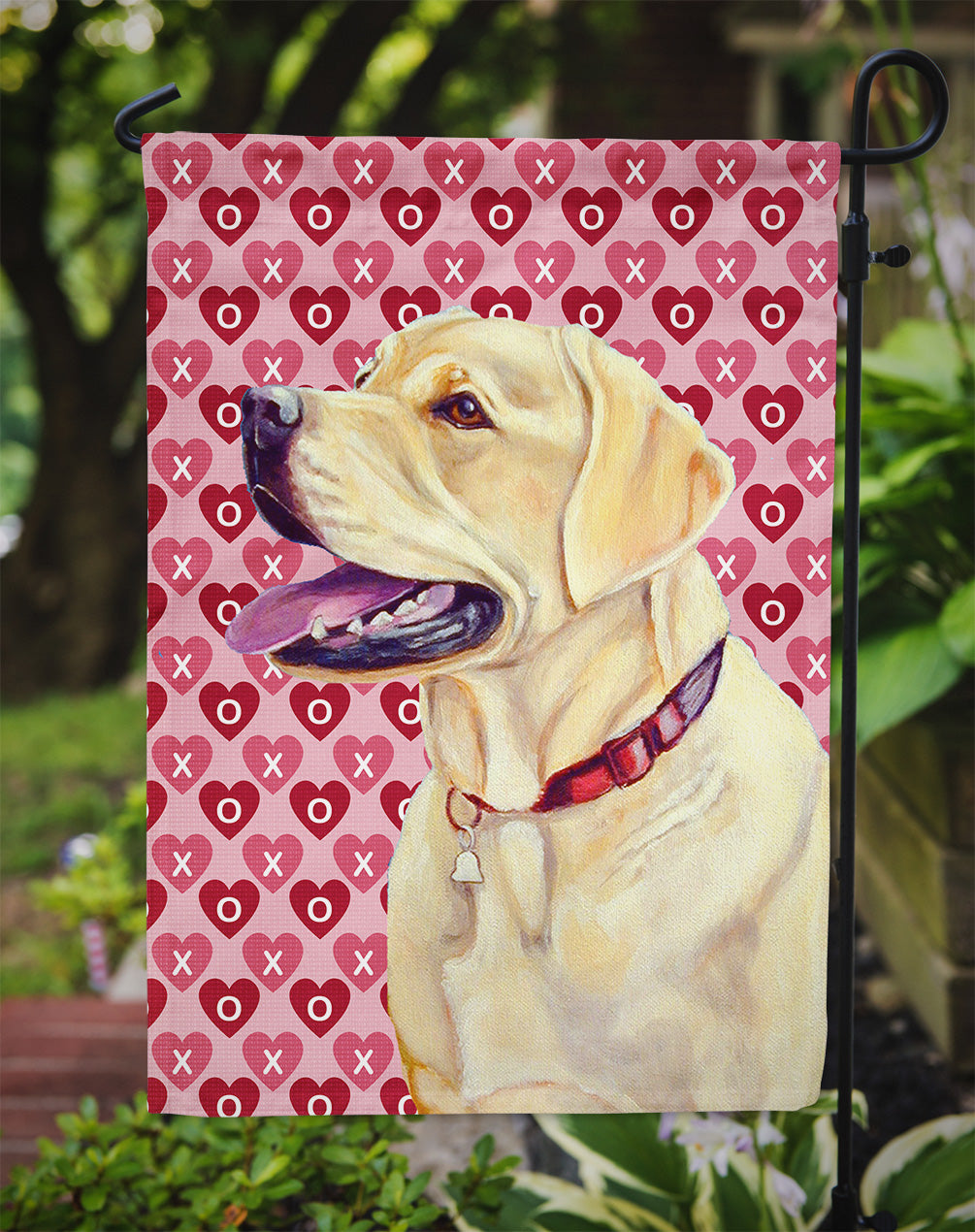Labrador Hearts Love and Valentine's Day Portrait Flag Garden Size.