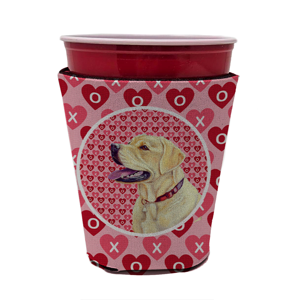 Labrador Valentine&#39;s Love and Hearts Red Cup Beverage Insulator Hugger