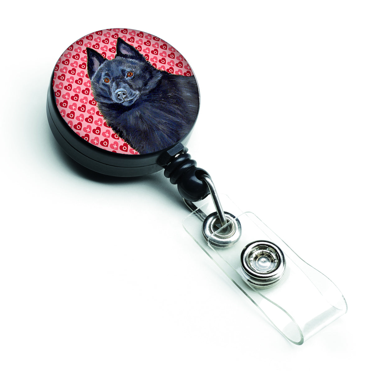 Schipperke  Love and Hearts Retractable Badge Reel or ID Holder with Clip.