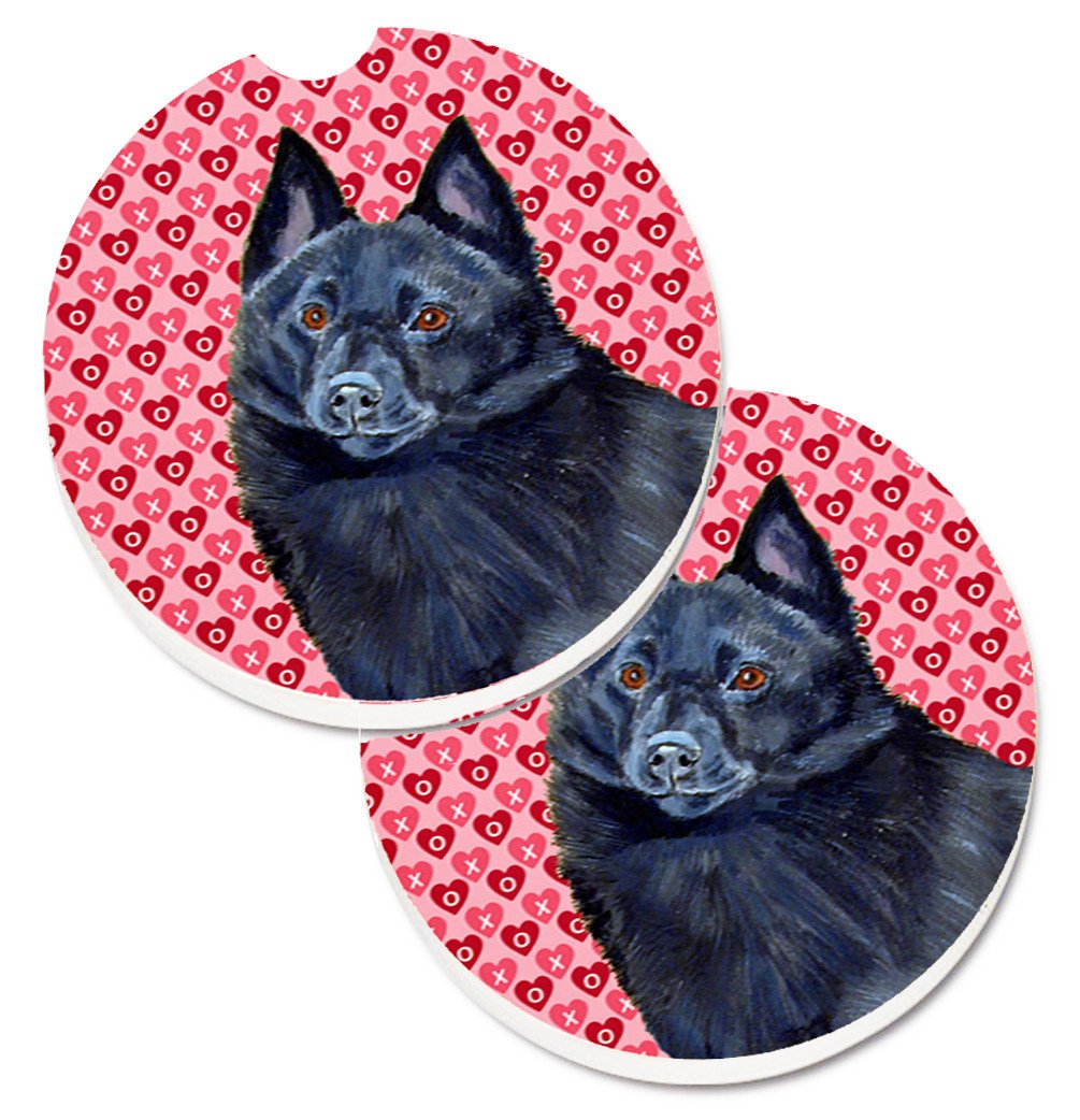 Schipperke Hearts Love and Valentine&#39;s Day Portrait Set of 2 Cup Holder Car Coasters LH9159CARC by Caroline&#39;s Treasures