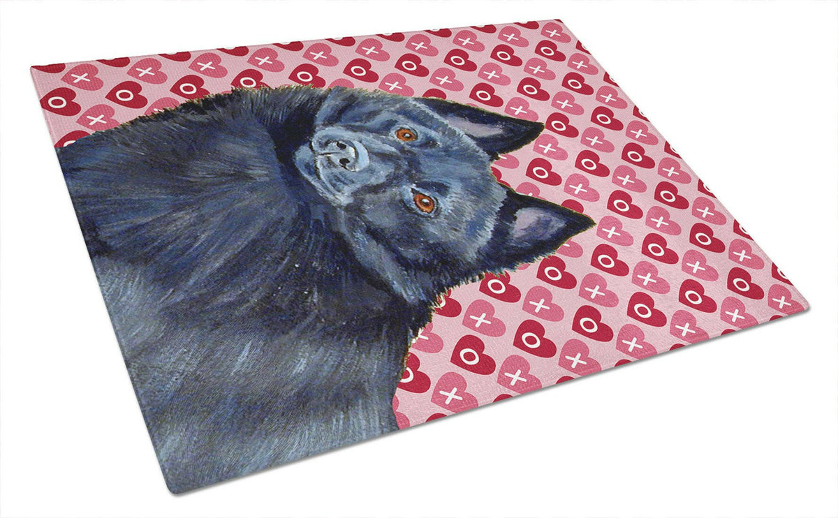 Schipperke Hearts Love and Valentine&#39;s Day Portrait Glass Cutting Board Large by Caroline&#39;s Treasures