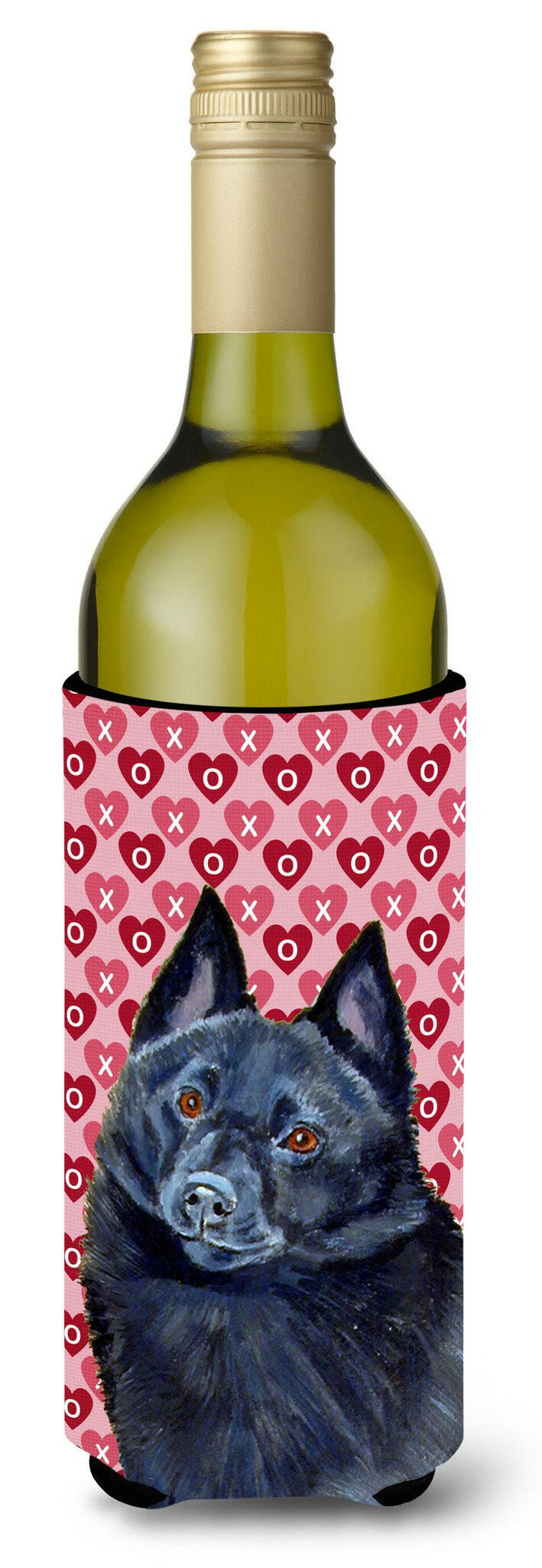 Schipperke Hearts Love and Valentine's Day Portrait Wine Bottle Beverage Insulator Beverage Insulator Hugger by Caroline's Treasures