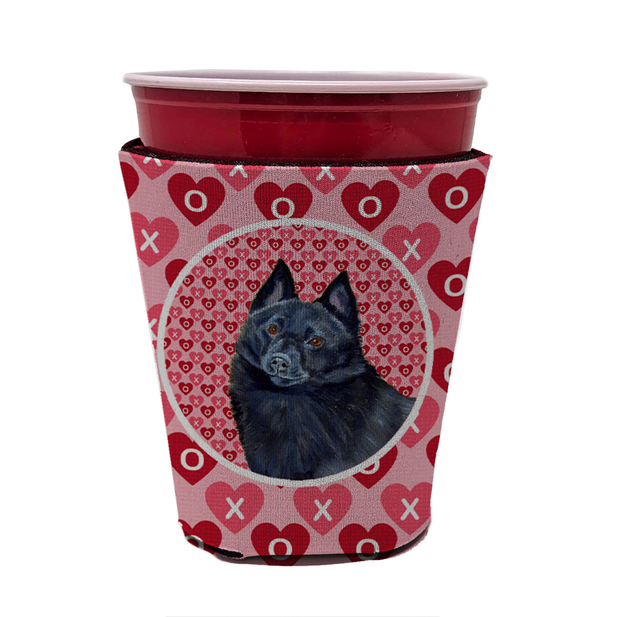 Schipperke Valentine&#39;s Love and Hearts Red Cup Beverage Insulator Hugger