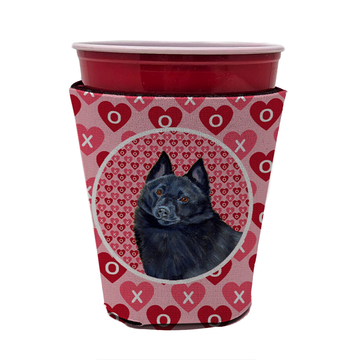 Schipperke Valentine's Love and Hearts Red Cup Beverage Insulator Hugger