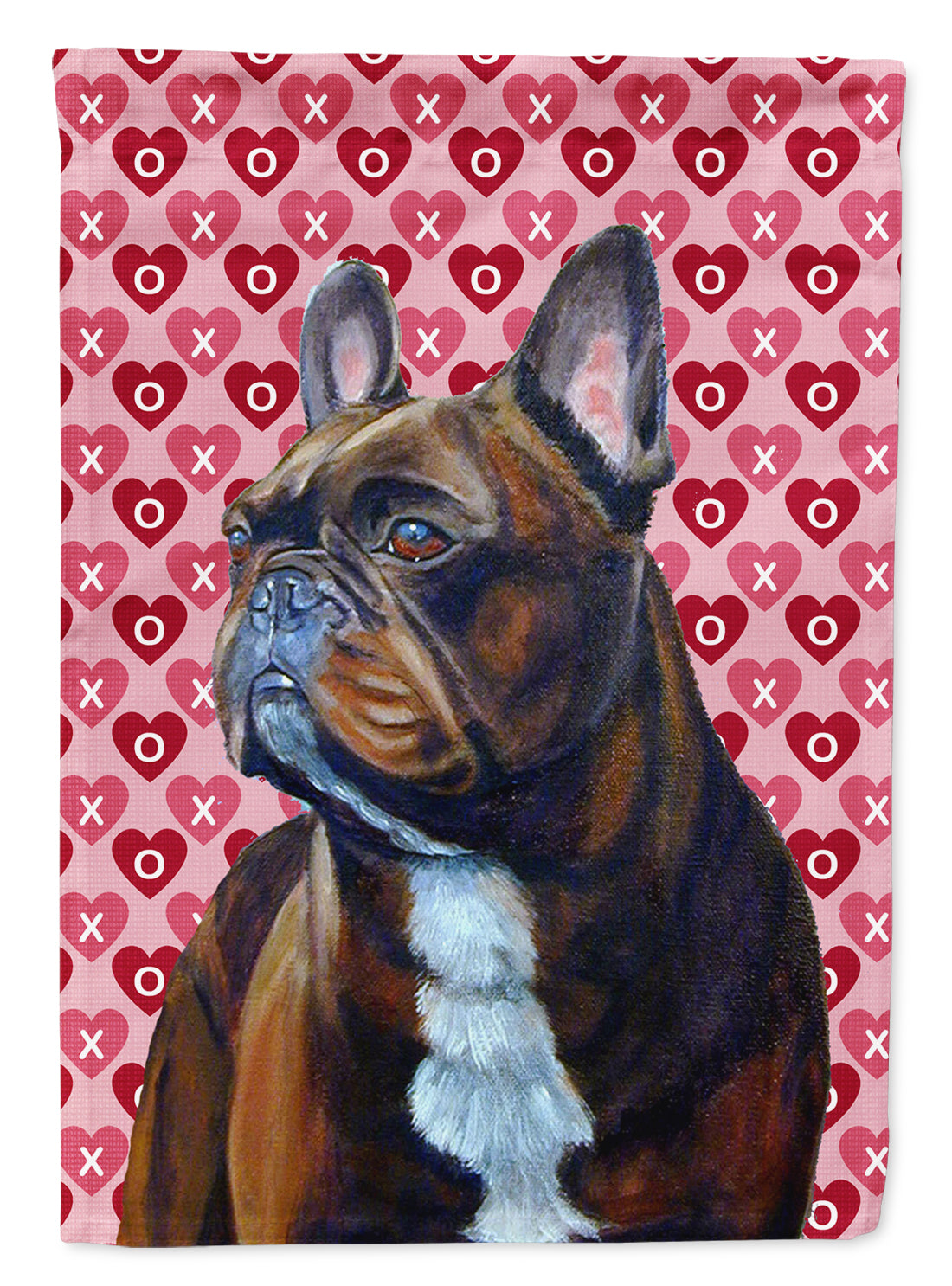 French Bulldog Hearts Love and Valentine&#39;s Day Portrait Flag Garden Size.