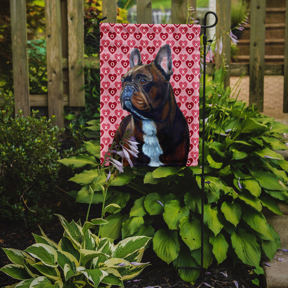French Bulldog Hearts Love and Valentine's Day Portrait Flag Garden Size.
