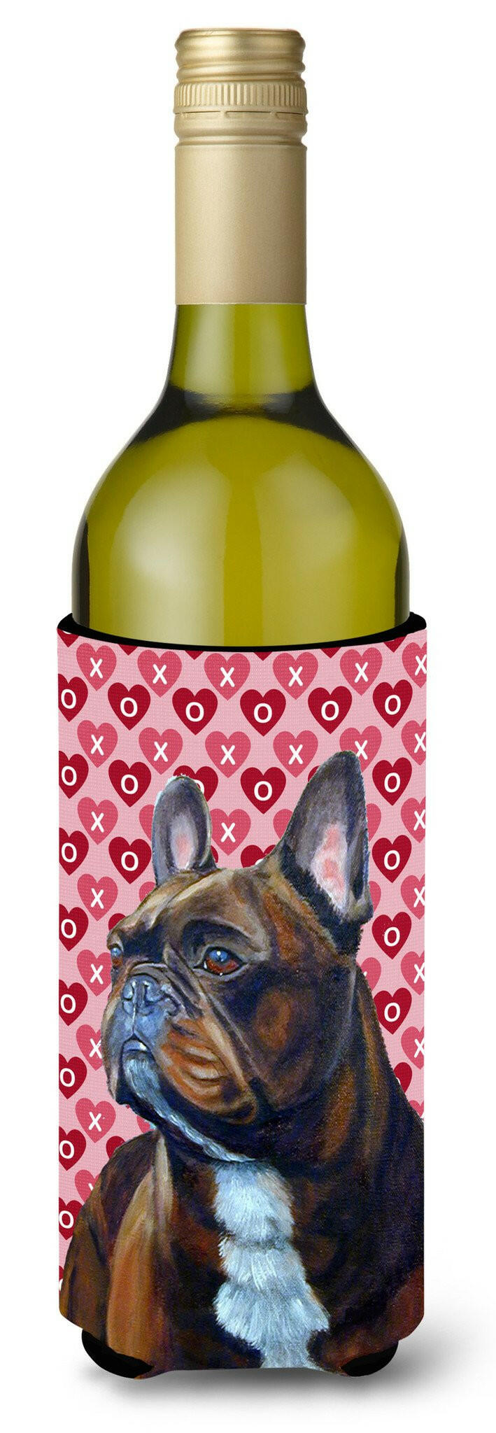 French Bulldog Hearts Love  Valentine's Day Portrait Wine Bottle Beverage Insulator Beverage Insulator Hugger by Caroline's Treasures