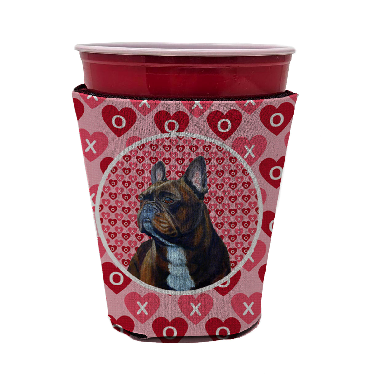 French Bulldog Valentine&#39;s Love and Hearts Red Cup Beverage Insulator Hugger