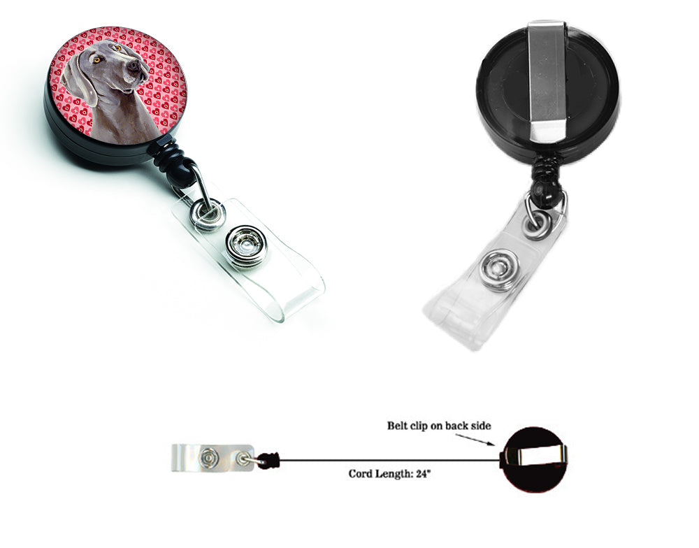 Weimaraner Love and Hearts Retractable Badge Reel or ID Holder with Clip.