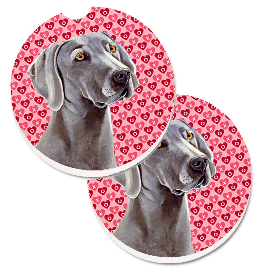 Weimaraner Hearts Love and Valentine&#39;s Day Portrait Set of 2 Cup Holder Car Coasters LH9161CARC by Caroline&#39;s Treasures