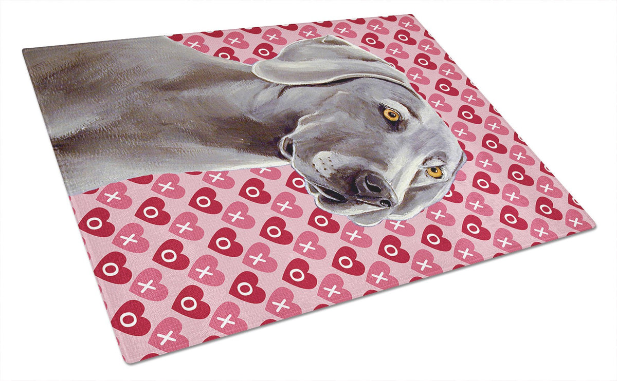 Weimaraner Hearts Love and Valentine&#39;s Day Portrait Glass Cutting Board Large by Caroline&#39;s Treasures