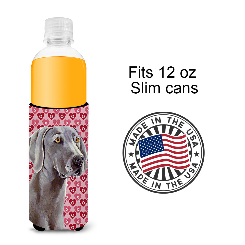 Weimaraner Hearts Love and Valentine's Day Portrait Ultra Beverage Insulators for slim cans LH9161MUK.