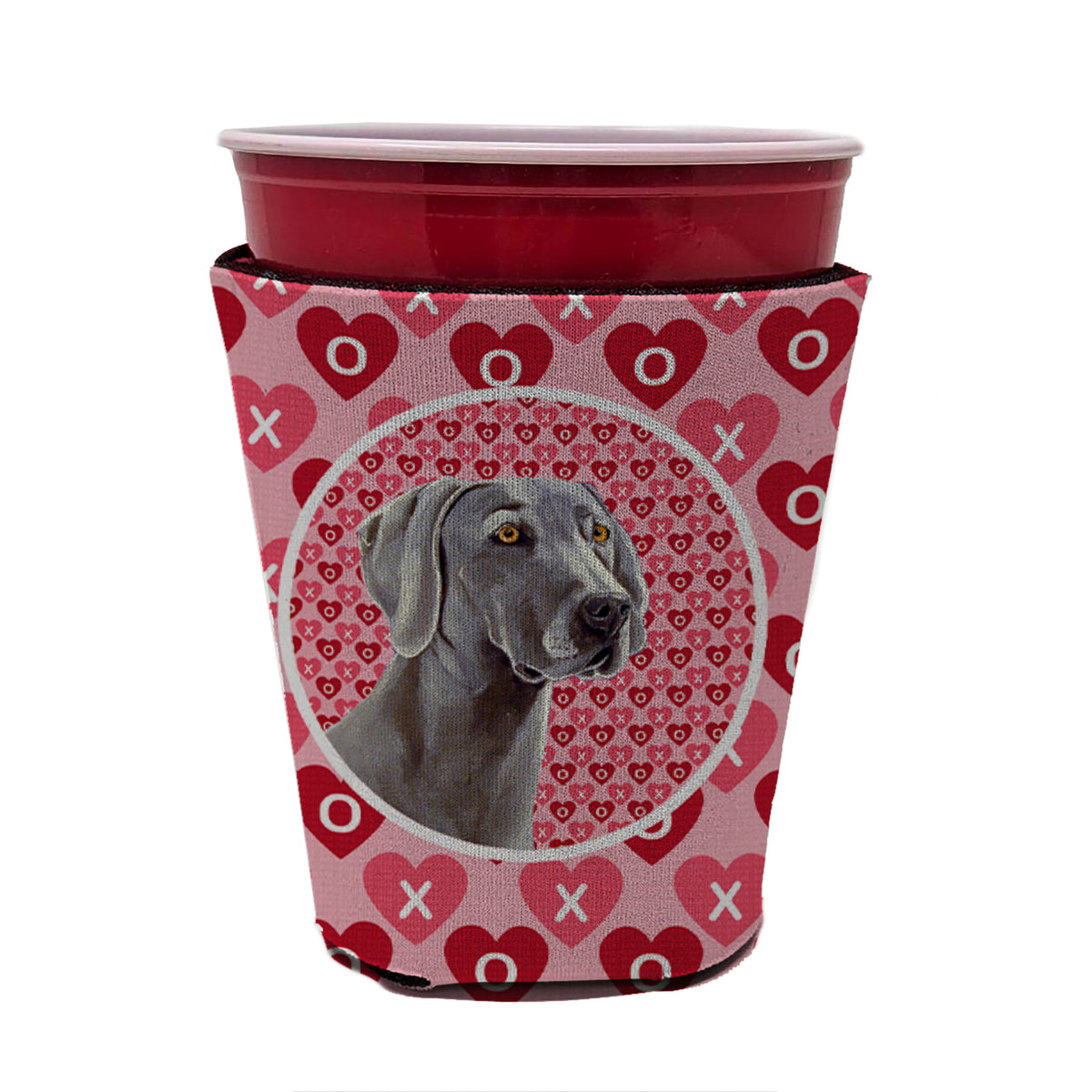 Weimaraner Valentine&#39;s Love and Hearts Red Cup Beverage Insulator Hugger