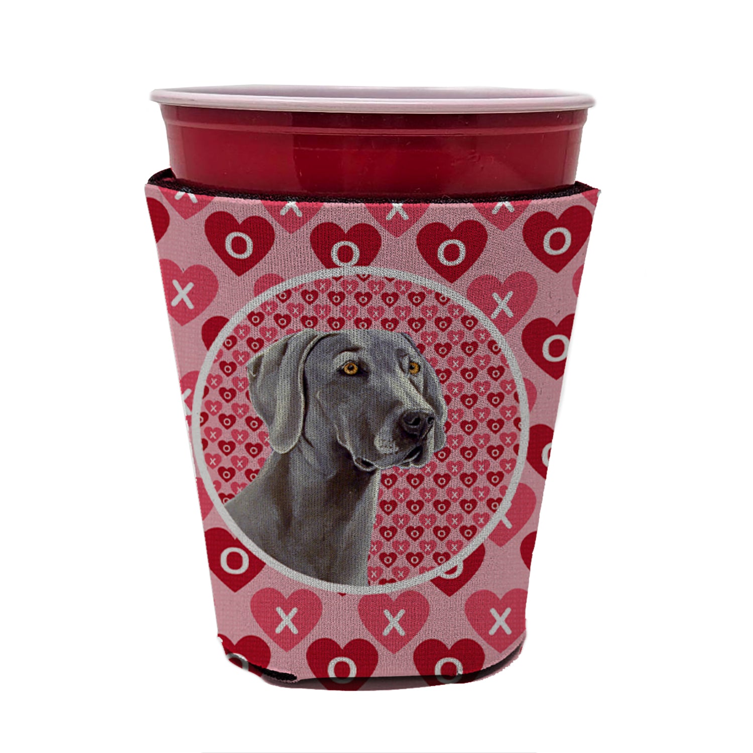 Weimaraner Valentine's Love and Hearts Red Cup Beverage Insulator Hugger