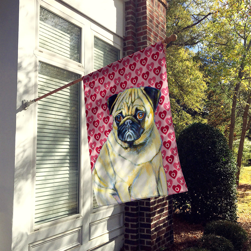 Pug Hearts Love and Valentine's Day Portrait Flag Canvas House Size  the-store.com.