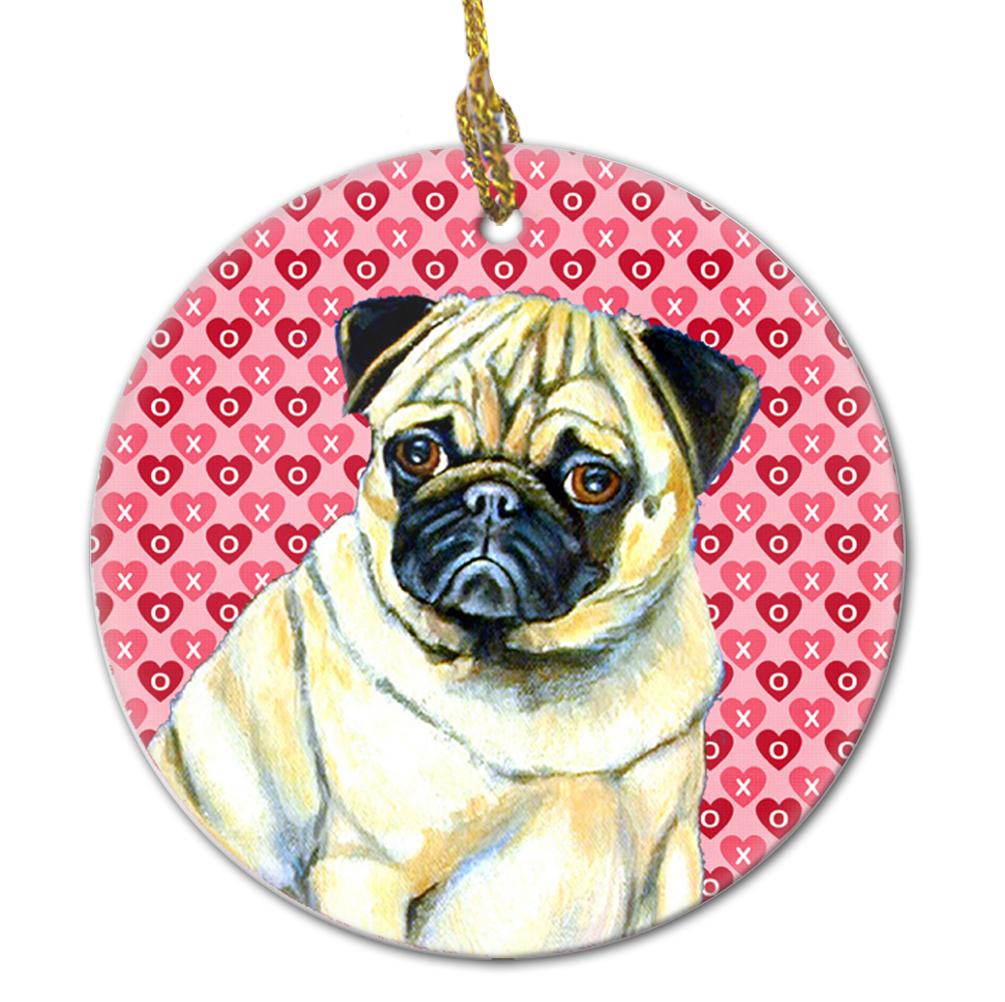 Pug Valentine&#39;s Love and Hearts Ceramic Ornament by Caroline&#39;s Treasures