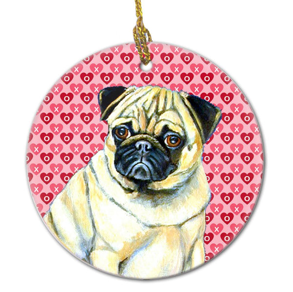Pug Valentine's Love and Hearts Ceramic Ornament by Caroline's Treasures
