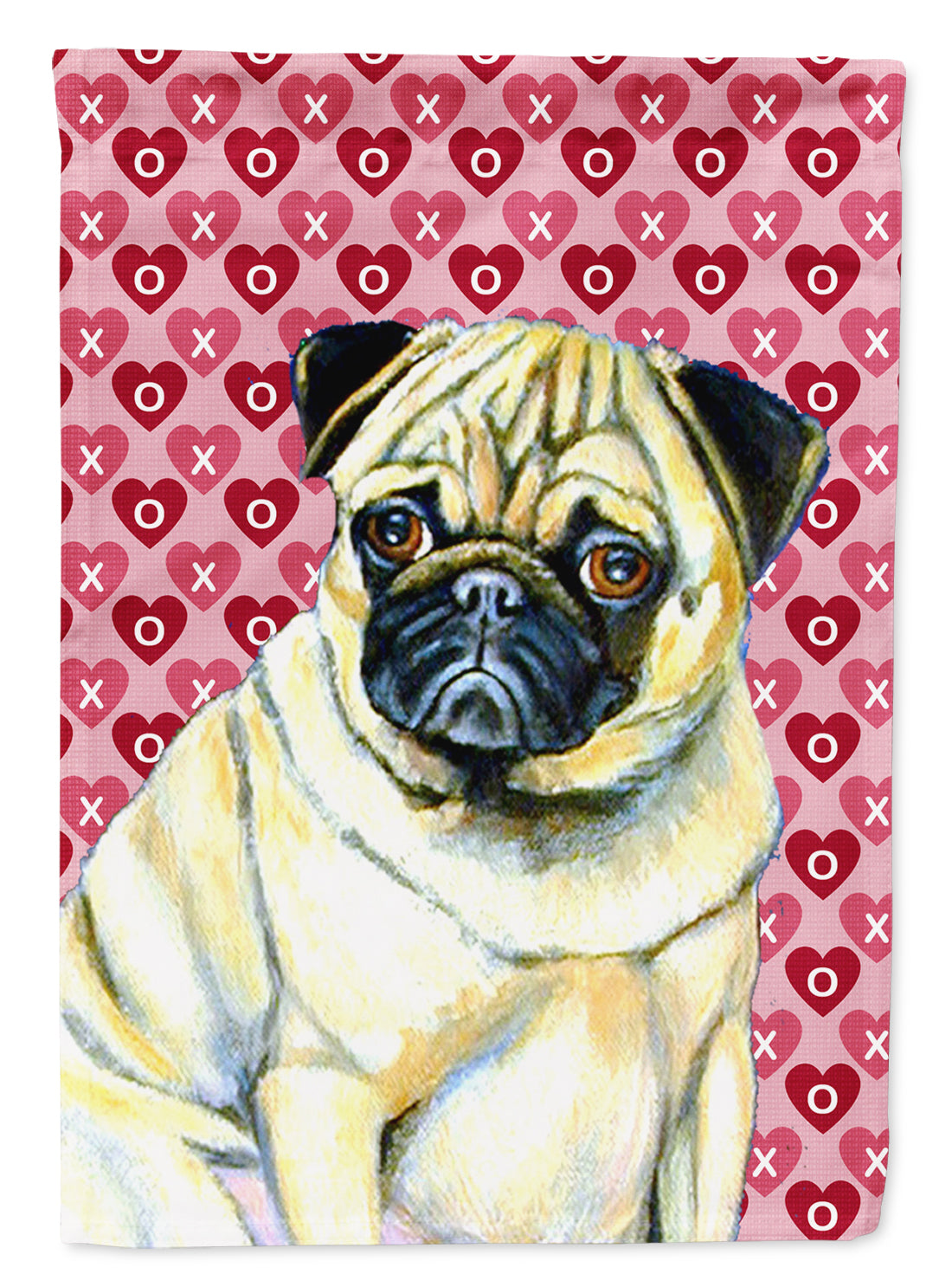 Pug Hearts Love and Valentine&#39;s Day Portrait Flag Garden Size.