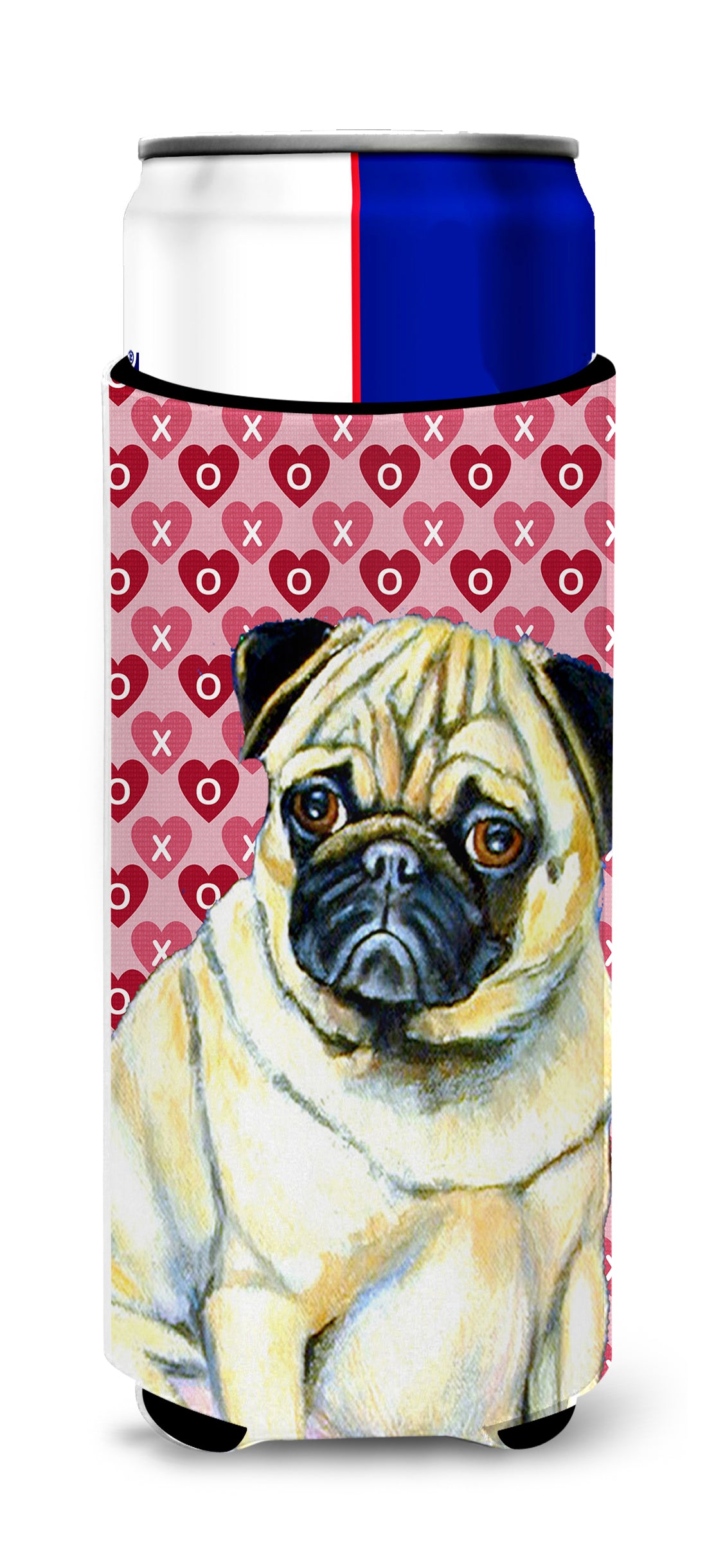Pug Hearts Love and Valentine&#39;s Day Portrait Ultra Beverage Insulators for slim cans LH9162MUK
