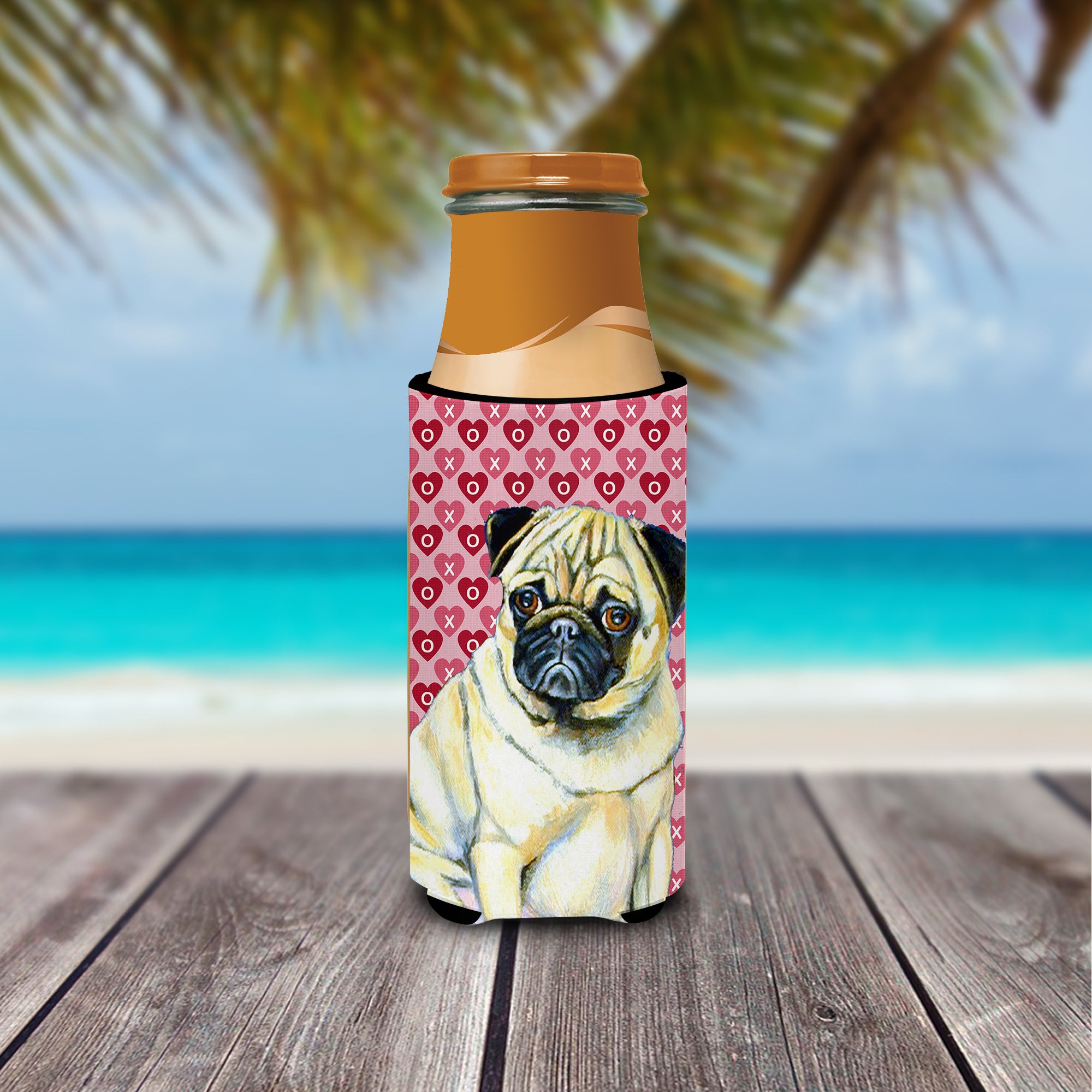 Pug Hearts Love and Valentine's Day Portrait Ultra Beverage Insulators for slim cans LH9162MUK.