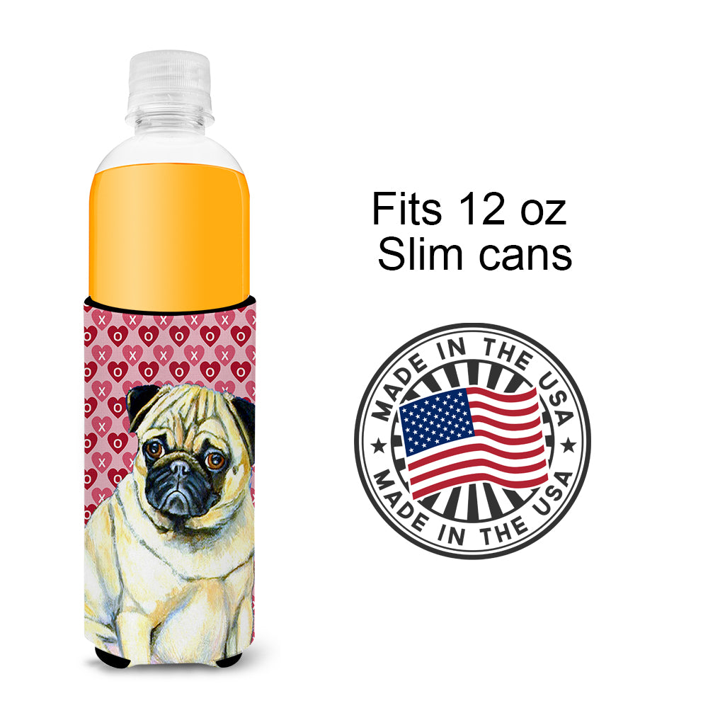 Pug Hearts Love and Valentine's Day Portrait Ultra Beverage Insulators for slim cans LH9162MUK