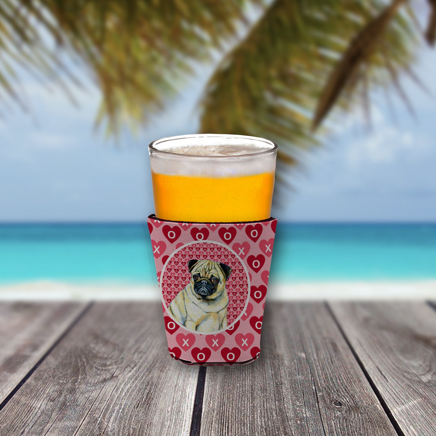 Pug Valentine's Love and Hearts Red Cup Beverage Insulator Hugger