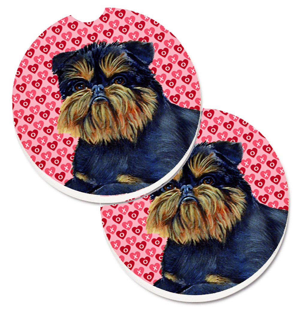 Brussels Griffon Hearts Love and Valentine&#39;s Day Portrait Set of 2 Cup Holder Car Coasters LH9163CARC by Caroline&#39;s Treasures
