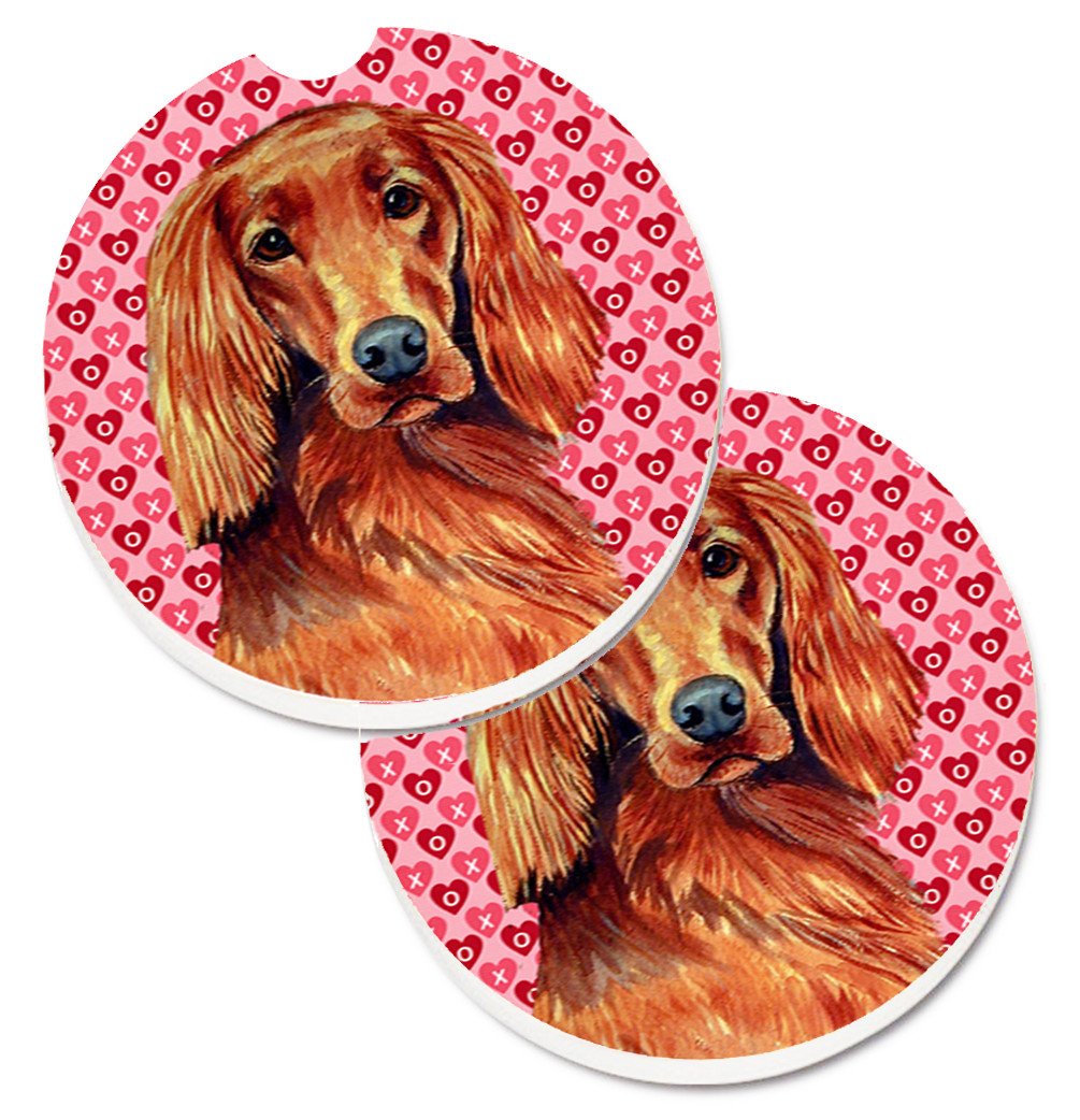 Irish Setter Hearts Love and Valentine&#39;s Day Portrait Set of 2 Cup Holder Car Coasters LH9164CARC by Caroline&#39;s Treasures