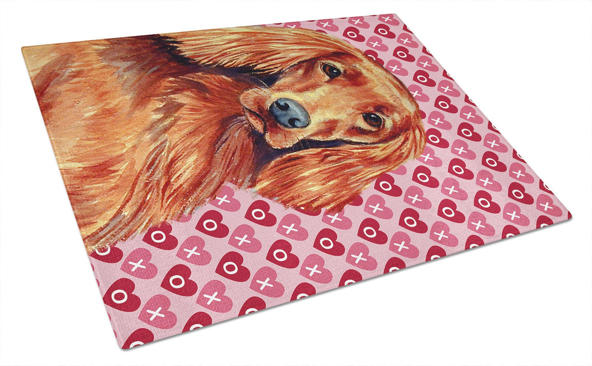 Irish Setter Hearts Love and Valentine&#39;s Day Portrait Glass Cutting Board Large by Caroline&#39;s Treasures