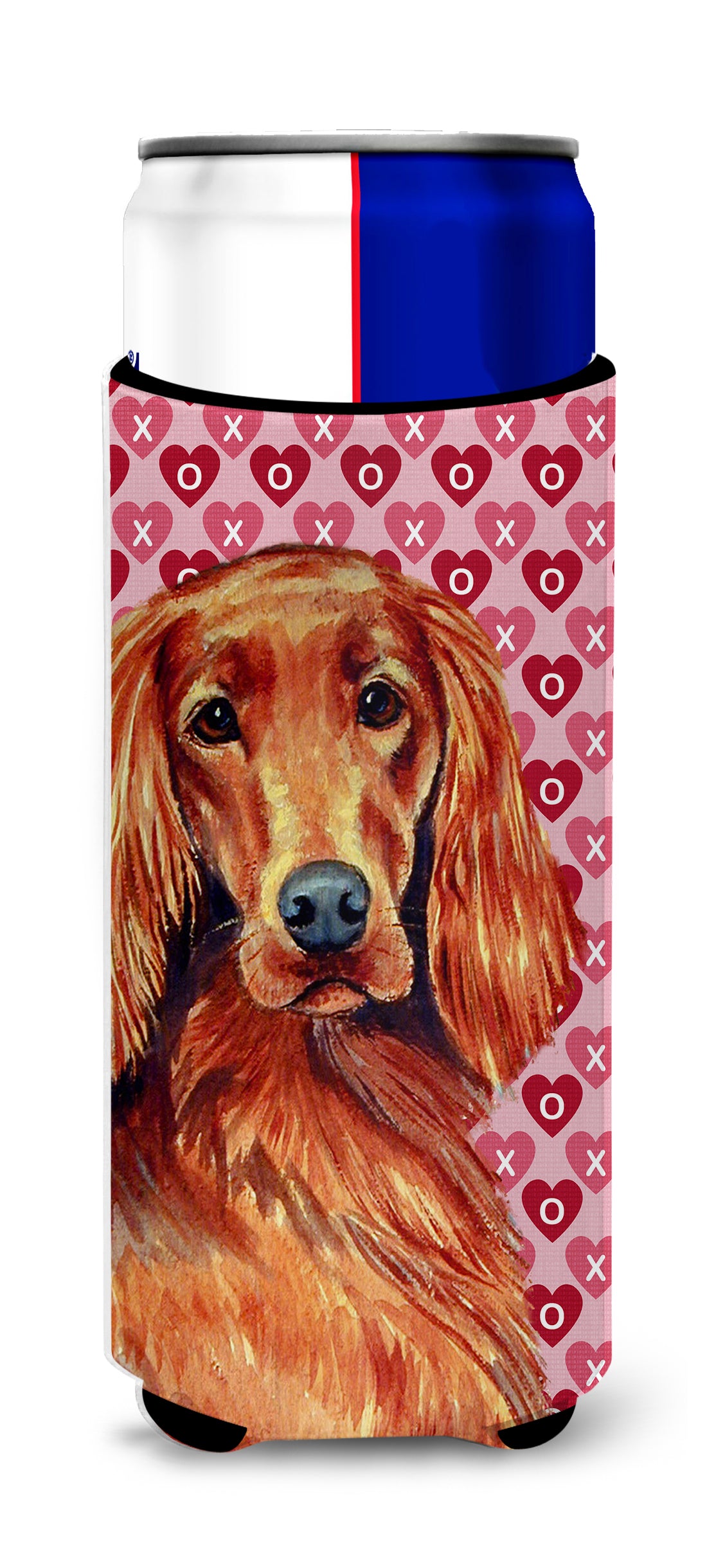 Irish Setter Hearts Love and Valentine&#39;s Day Portrait Ultra Beverage Insulators for slim cans LH9164MUK.