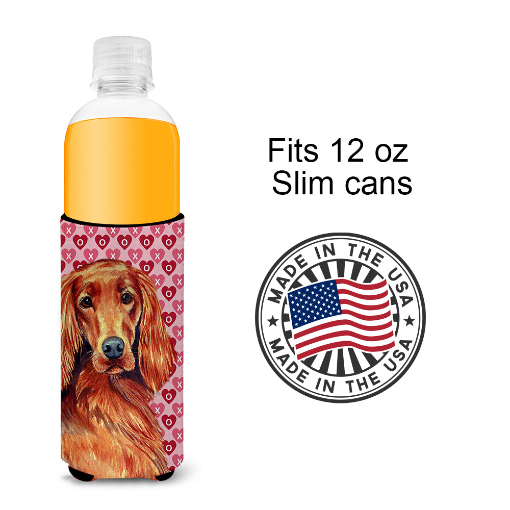Irish Setter Hearts Love and Valentine's Day Portrait Ultra Beverage Insulators for slim cans LH9164MUK.