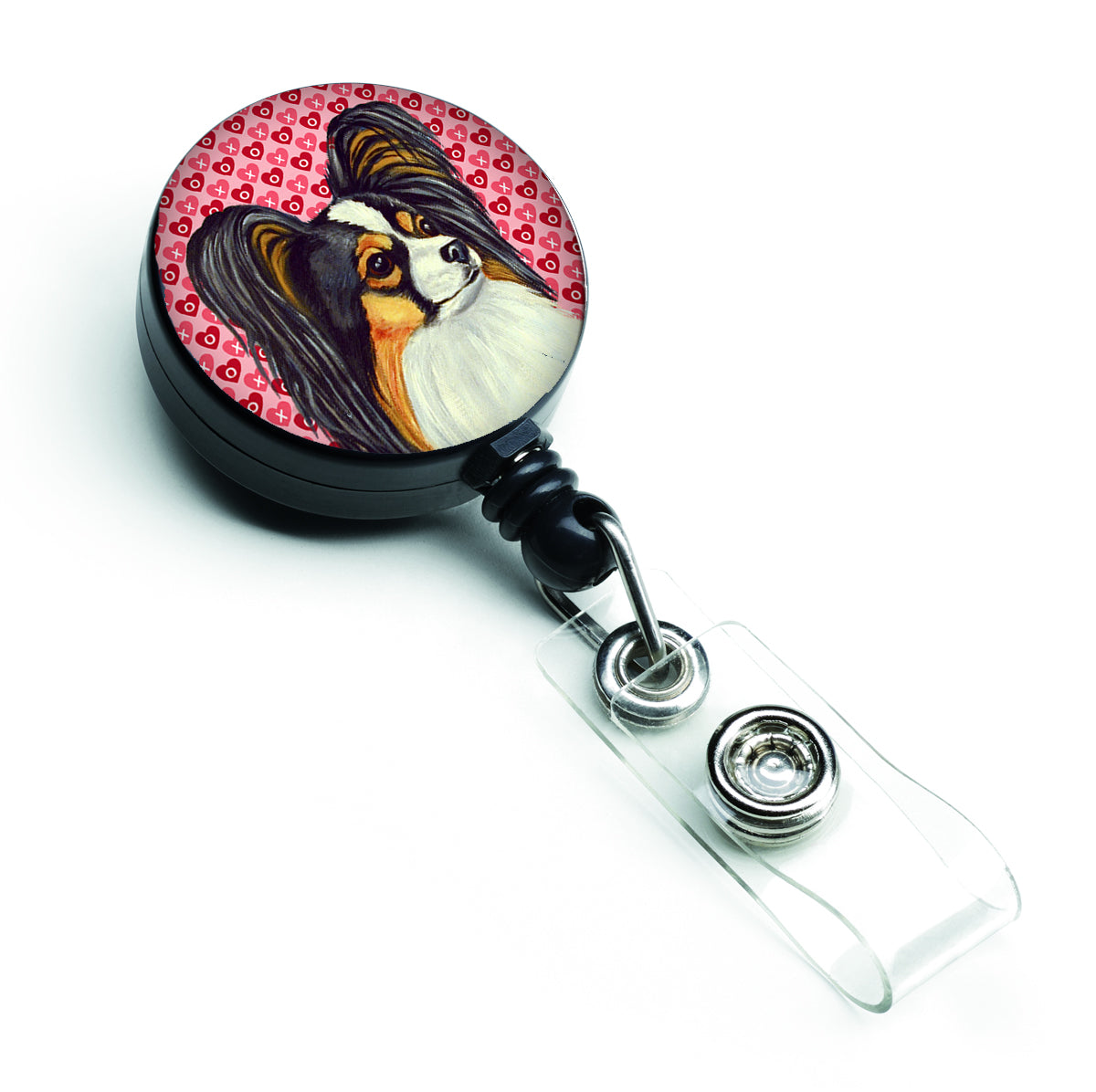 Papillon  Love and Hearts Retractable Badge Reel or ID Holder with Clip.