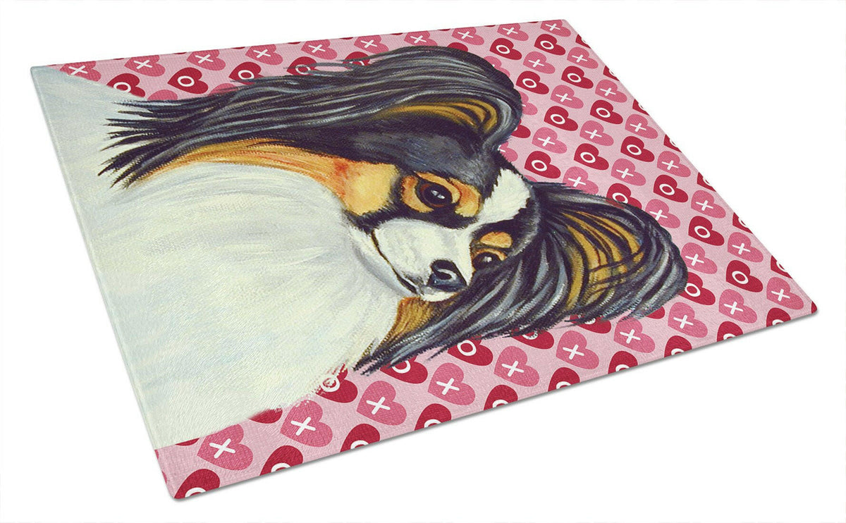 Papillon Hearts Love and Valentine&#39;s Day Portrait Glass Cutting Board Large by Caroline&#39;s Treasures