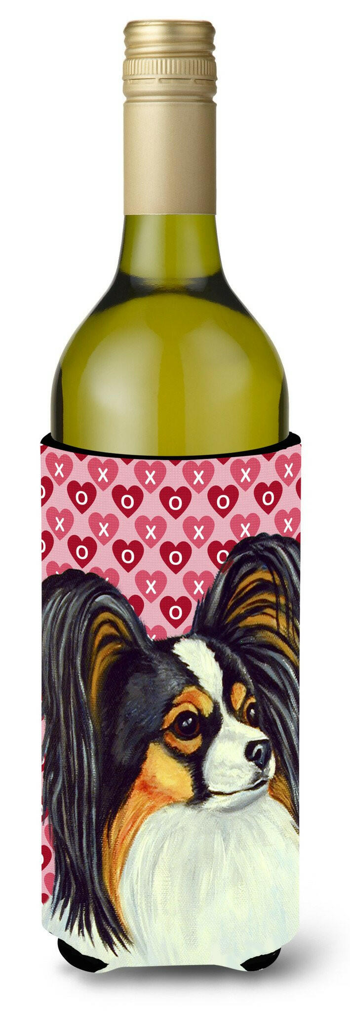 Papillon Hearts Love and Valentine&#39;s Day Portrait Wine Bottle Beverage Insulator Beverage Insulator Hugger by Caroline&#39;s Treasures