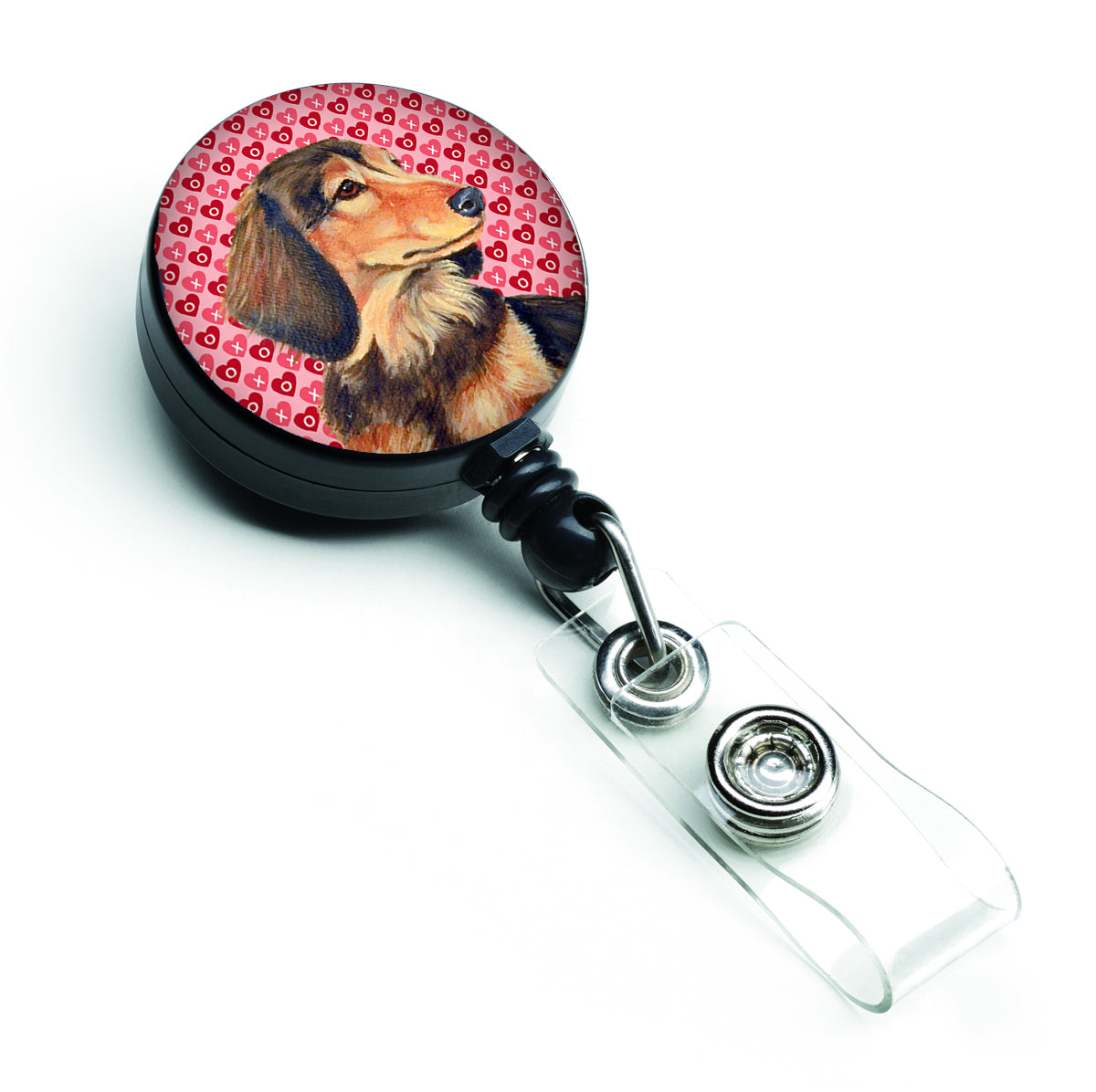 Dachshund  Love and Hearts Retractable Badge Reel or ID Holder with Clip.
