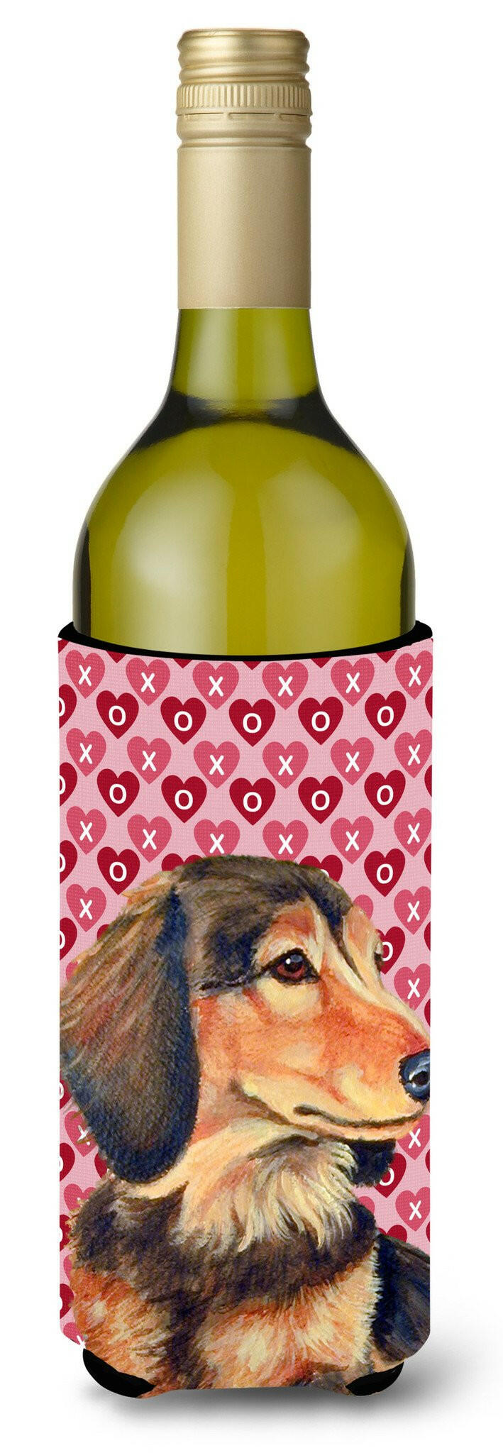 Dachshund Hearts Love  Valentine&#39;s Day Portrait Wine Bottle Beverage Insulator Beverage Insulator Hugger by Caroline&#39;s Treasures