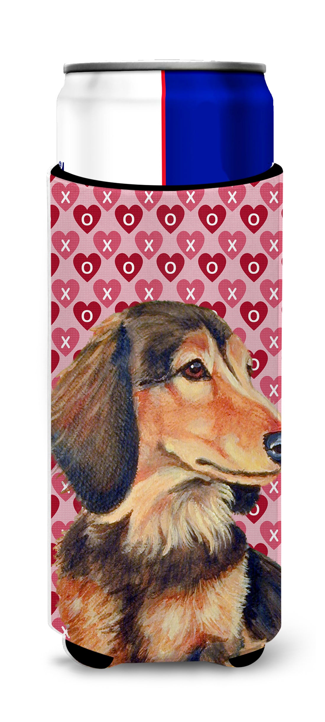 Dachshund Hearts Love and Valentine's Day Portrait Ultra Beverage Insulators for slim cans LH9166MUK.