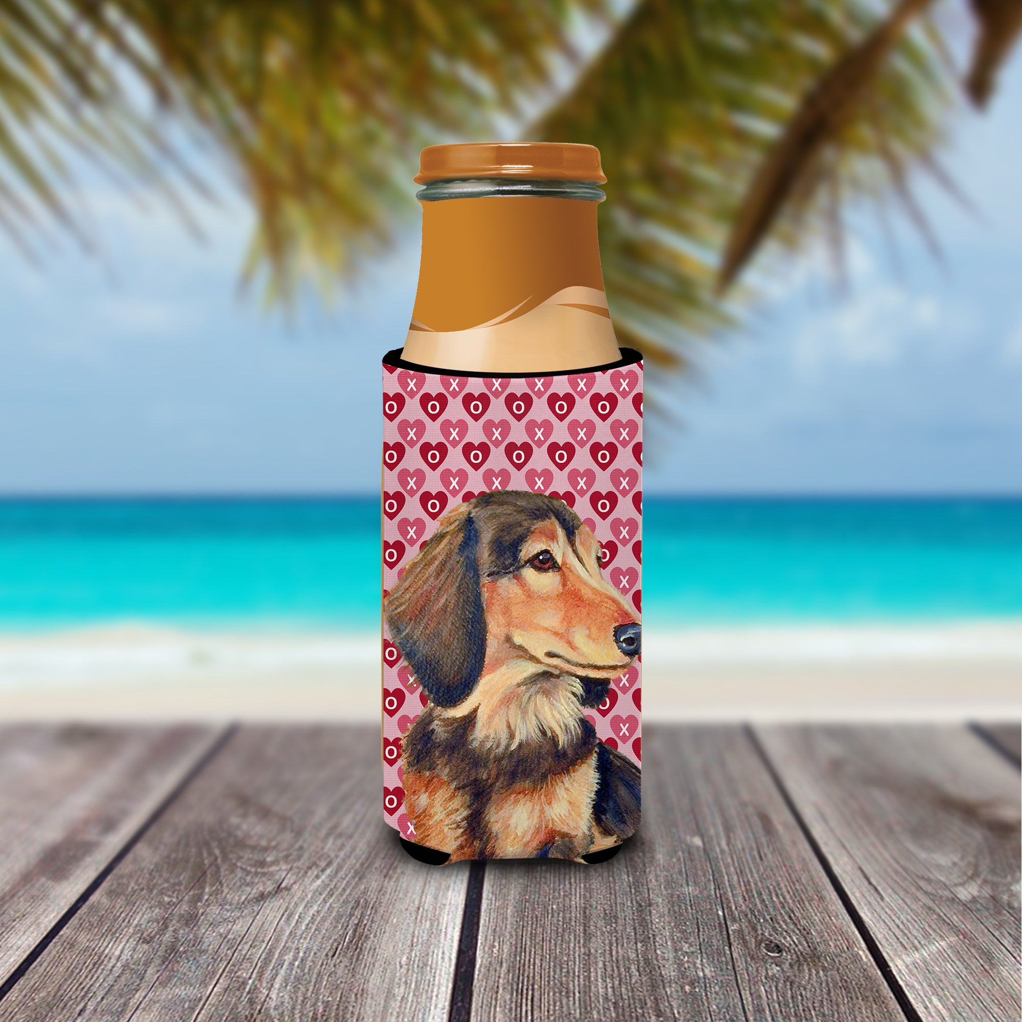 Dachshund Hearts Love and Valentine's Day Portrait Ultra Beverage Insulators for slim cans LH9166MUK